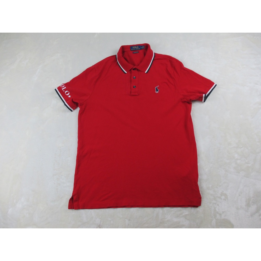 Ralph Lauren Polo Shirt Mens Medium Red‎ Blue Pony Classic Fit Cotton Casual
